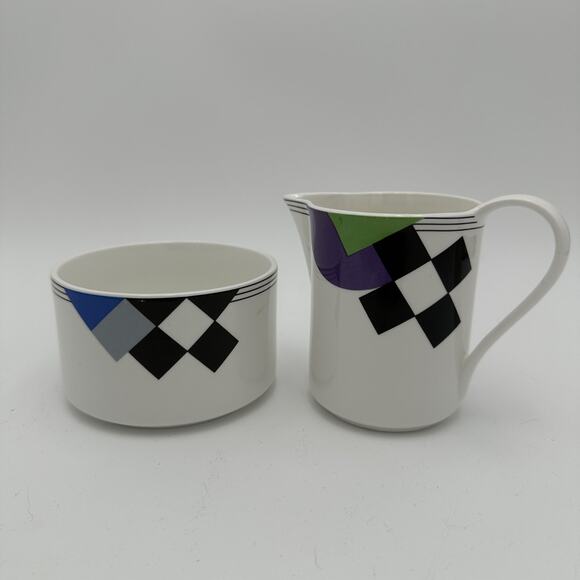 Vintage Cream and Sugar Mikasa High Spirits Postmodern 90s Geometric